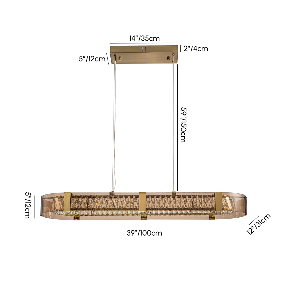 Linear Crystal Kitchen Island Pendant Light with Remote, 3-CCT Dimmable LED weights dimensions image