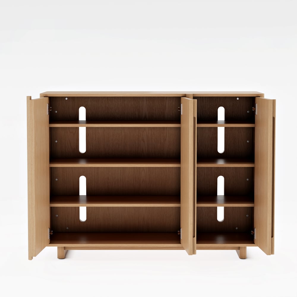Lineva 48" Ash Wood Veneer Shoe Storage Fluted Entryway Cabinet window image