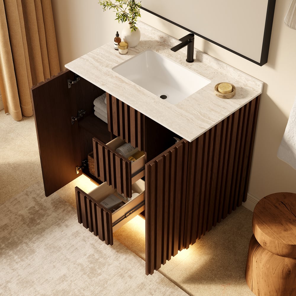 Aura 36" Fluted Freestanding Bathroom Vanity with Sink and Light window image