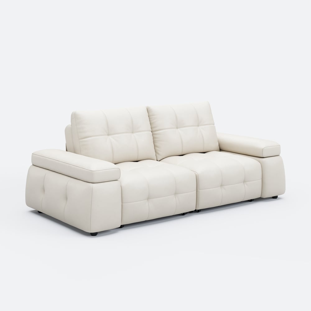 96" 2-Seater Genuine Leather Power Convertible Sleeper Sofa with Adjustable Armrests window image