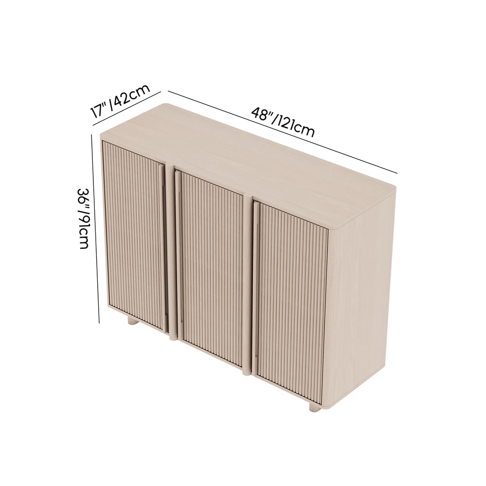 Lineva 48" Ash Wood Veneer Shoe Storage Fluted Entryway Cabinet weights dimensions image