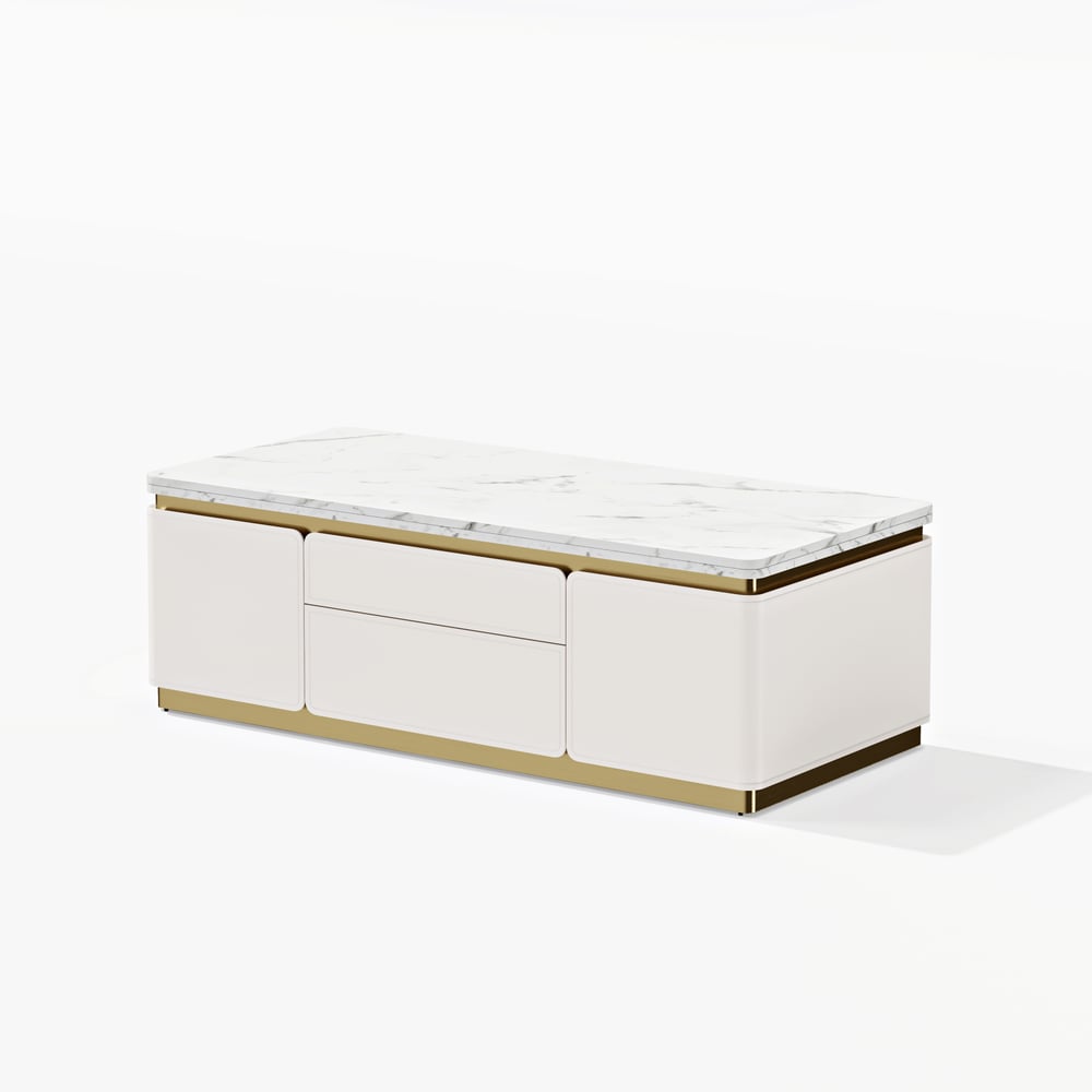 48" Ivory Saddle Leather Lift-Top Coffee Table with 2 Drawers window image