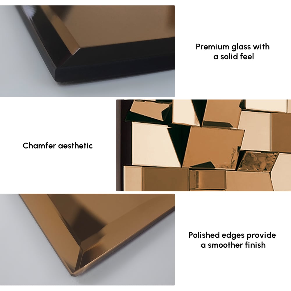 100cm Brown Glass Wall Mirror Geometric Decorative Mirror Vertical & Horizontal Mounting window image