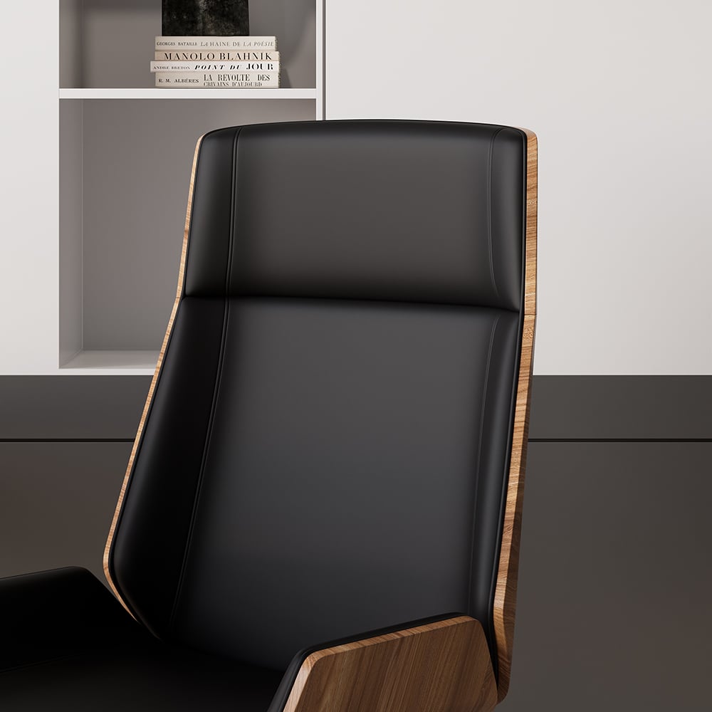 Ultic Matte Black L Shaped Home Office Desk & Faux Leather Office Chair Set with Wheels window image