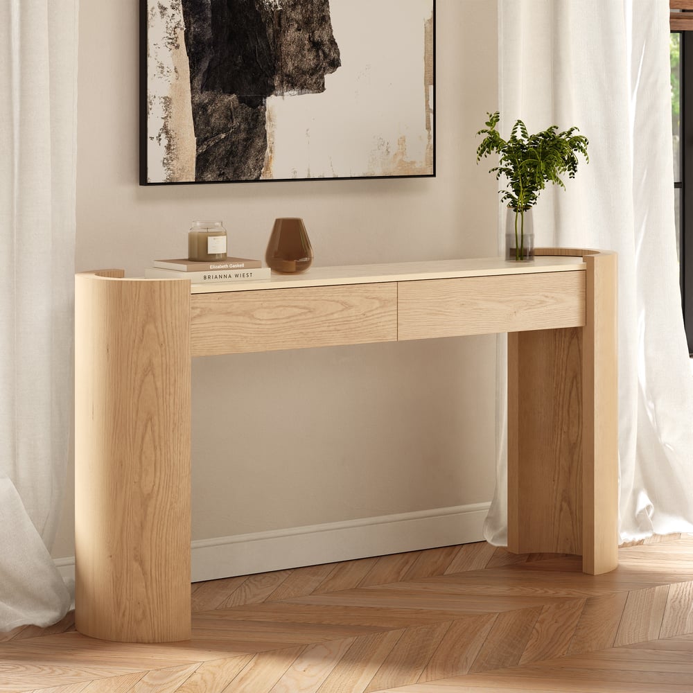 Japandi 60" Oval Sintered Stone Console Table With 2 Drawers window image