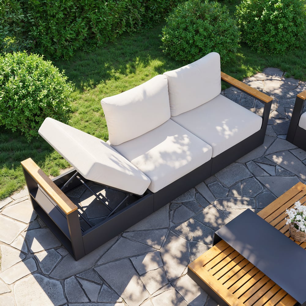 Tevara 6-Person Outdoor Sofa Set with Wood & Aluminum Frame, Dark Gray & Warm White window image