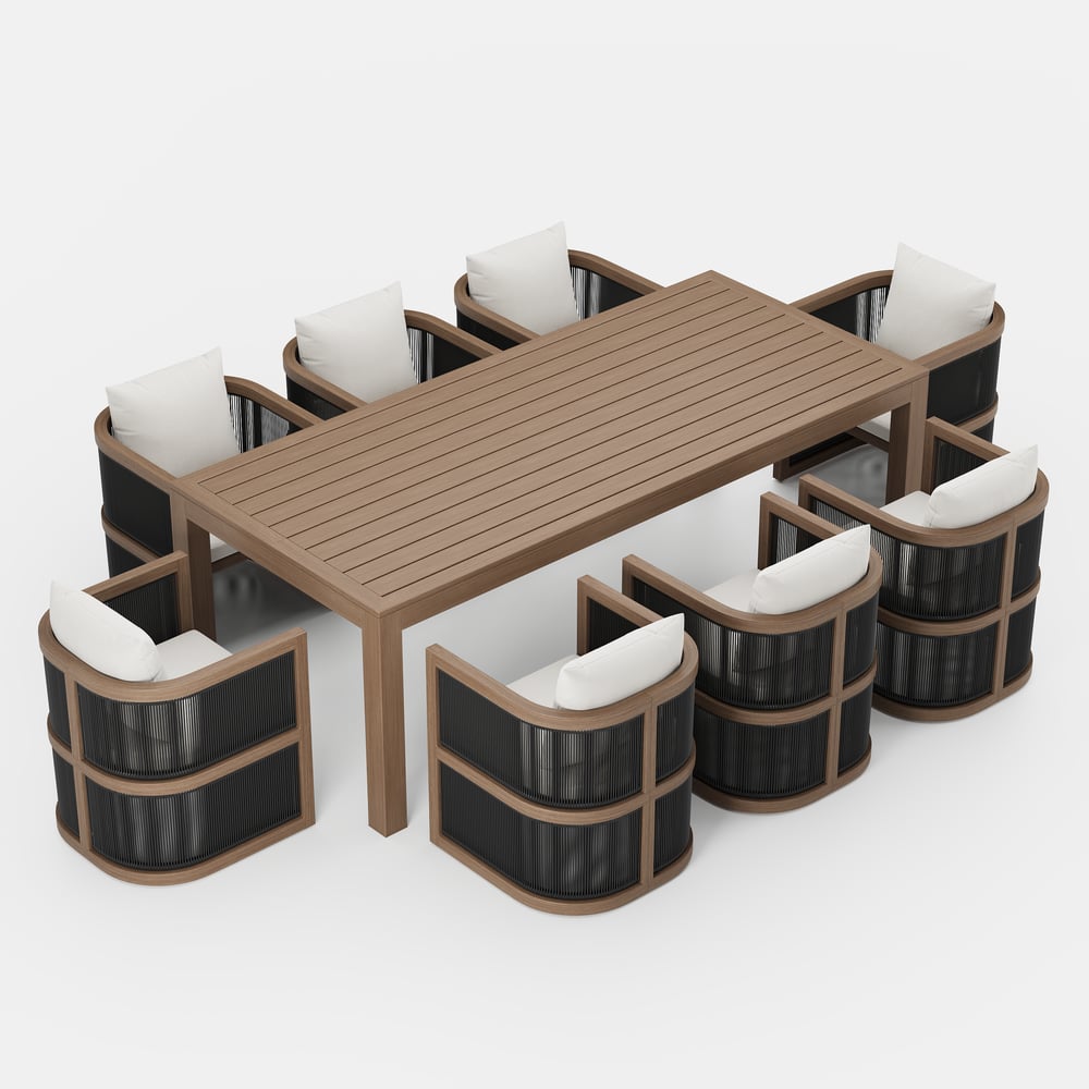 Wevara 9-Piece Outdoor Rope Weave Dining Set with 8 Chairs window image