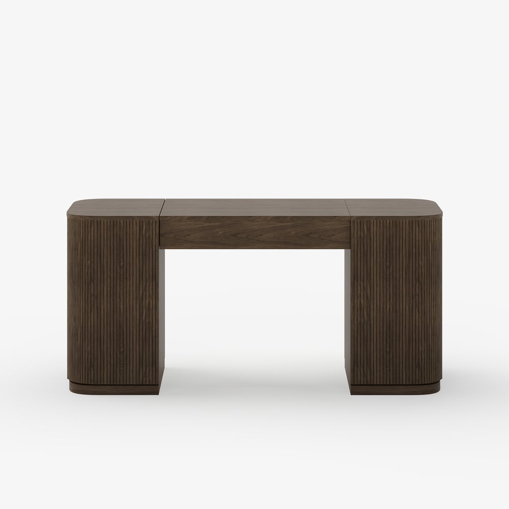 Velign 60" Walnut Standing Computer Desk with 2-Door Storage Cabinet window image
