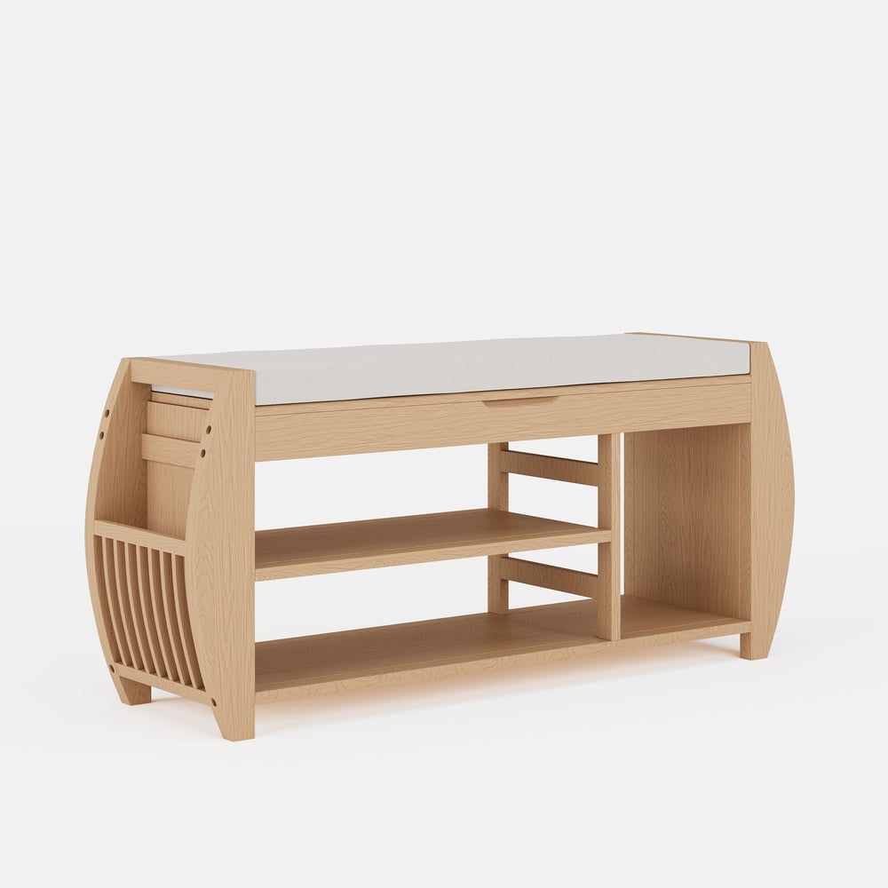 Banc d'entrée en bois massif naturel de 40 pouces avec rangement pour chaussures et étagère à chaussures image de fenêtre