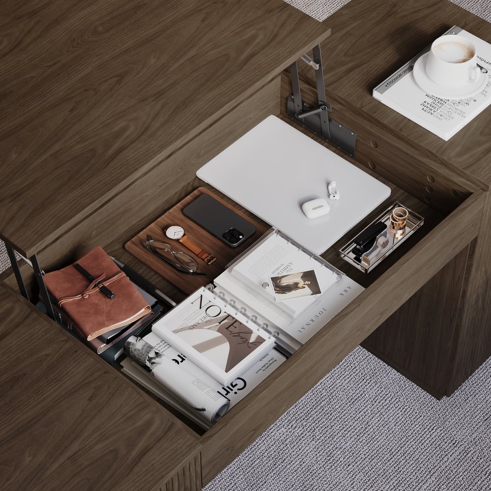Velign 60" Walnut Standing Computer Desk with 2-Door Storage Cabinet window image