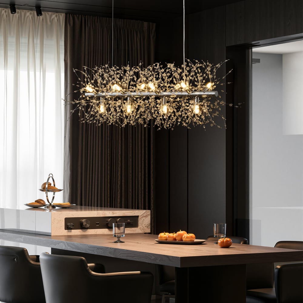 Mid Century Modern 12-Light Crystal Firework Sputnik  Kitchen Island Lighting in Chrome window image