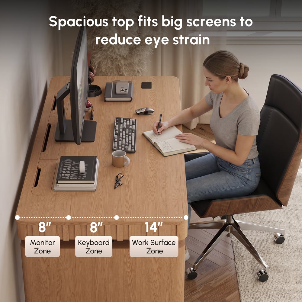 Aura 160 cm Natural Fluted Electric Adjustable Standing Desk window image