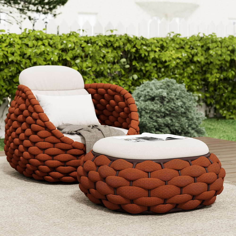 Cocaro Outdoor Hand-Woven Rope Footrest Storage Ottoman in Orange window image