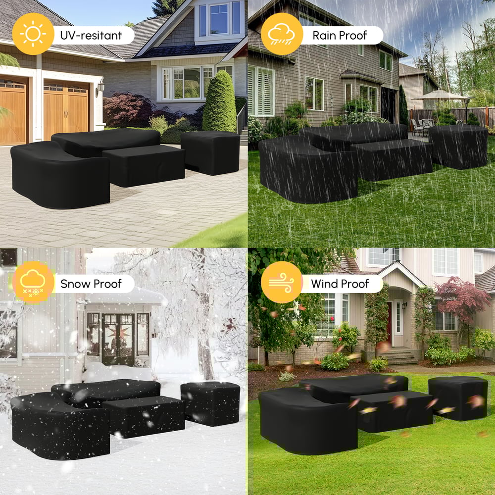 600D Tough Canvas Waterproof Outdoor Patio Furniture Set Covers in Black window image