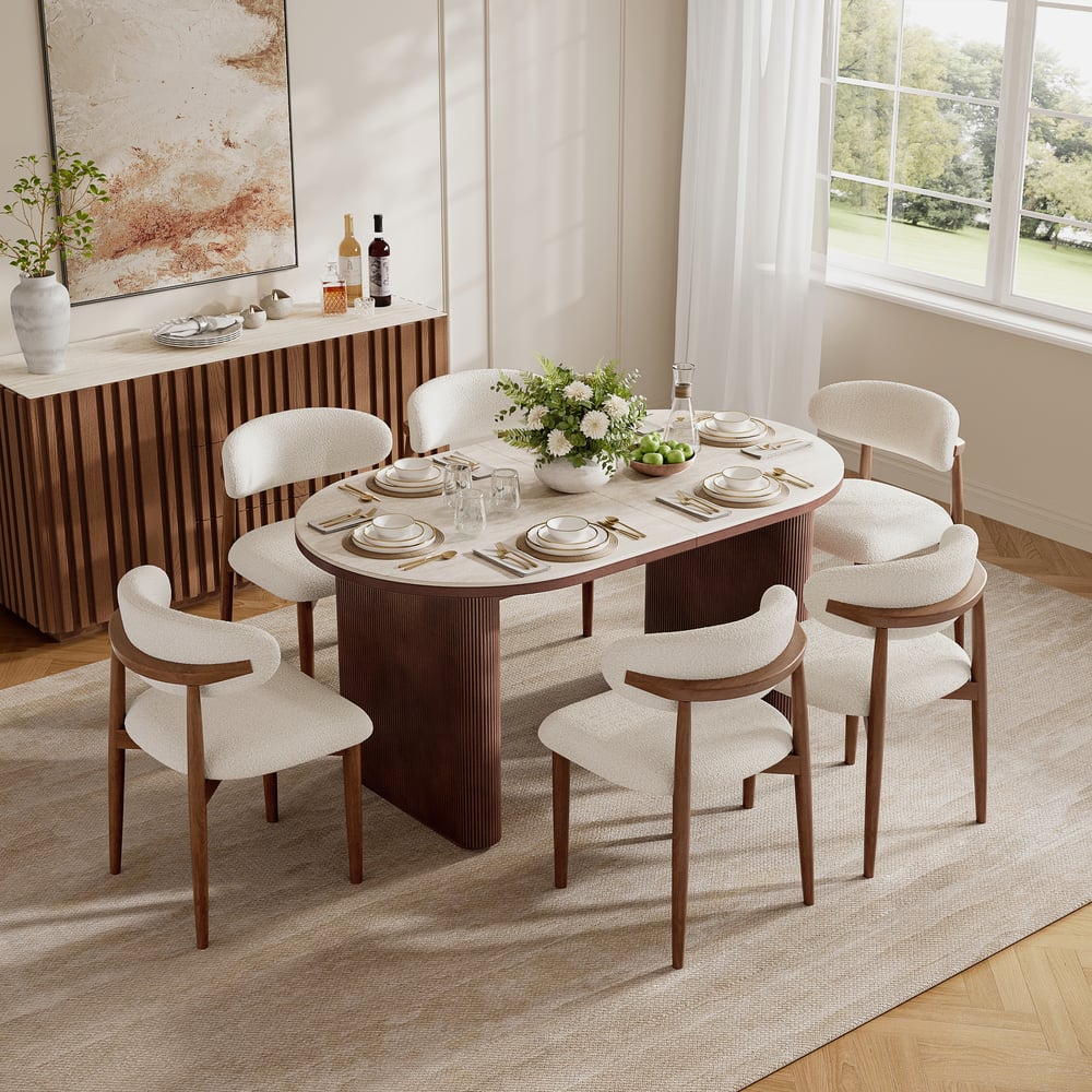 79"-95" Extendable Sintered Stone Dining Table Set with 6 Chairs window image