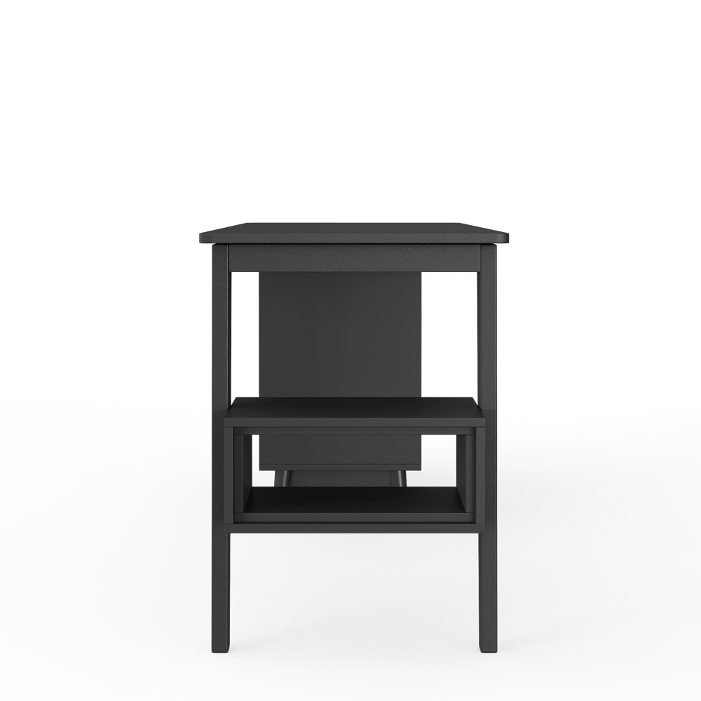 Ultic Matte Black L Shaped Home Office Desk & Faux Leather Office Chair Set with Wheels window image
