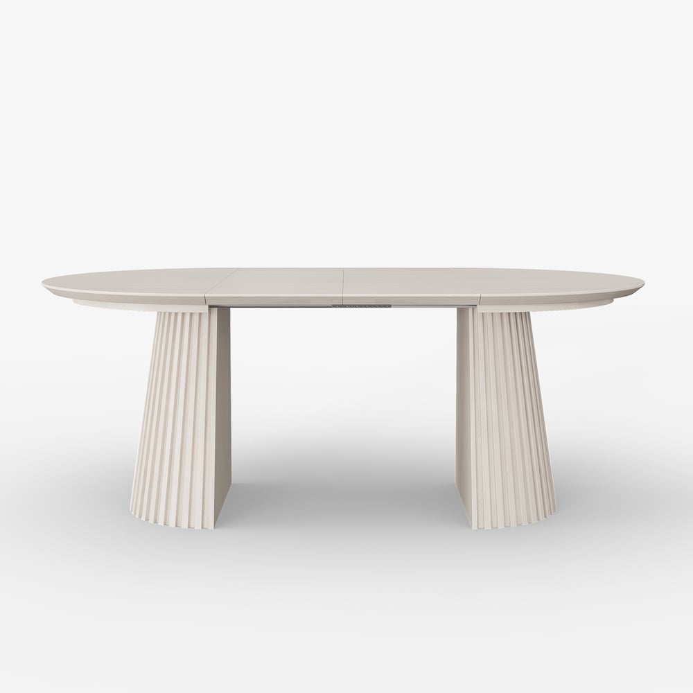 Modern 47"-79" Extendable Whitewash Wood Dining Table with Fluted Base, Seats 4-6 window image