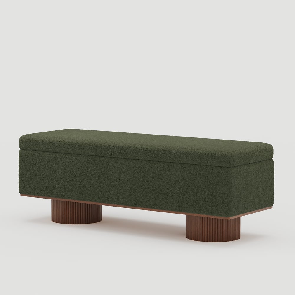 Teddy Fabric Fluffy Faux Fur Flip Top Wood Storage Entryway Bench window image