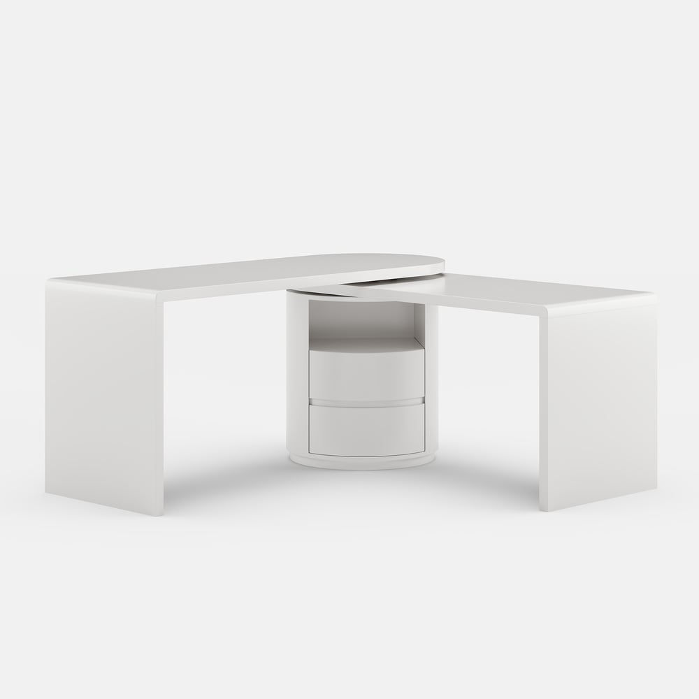 Modern 60" L-Shaped Matte Warm White Executive Desk with Drawers, Rotating Design window image