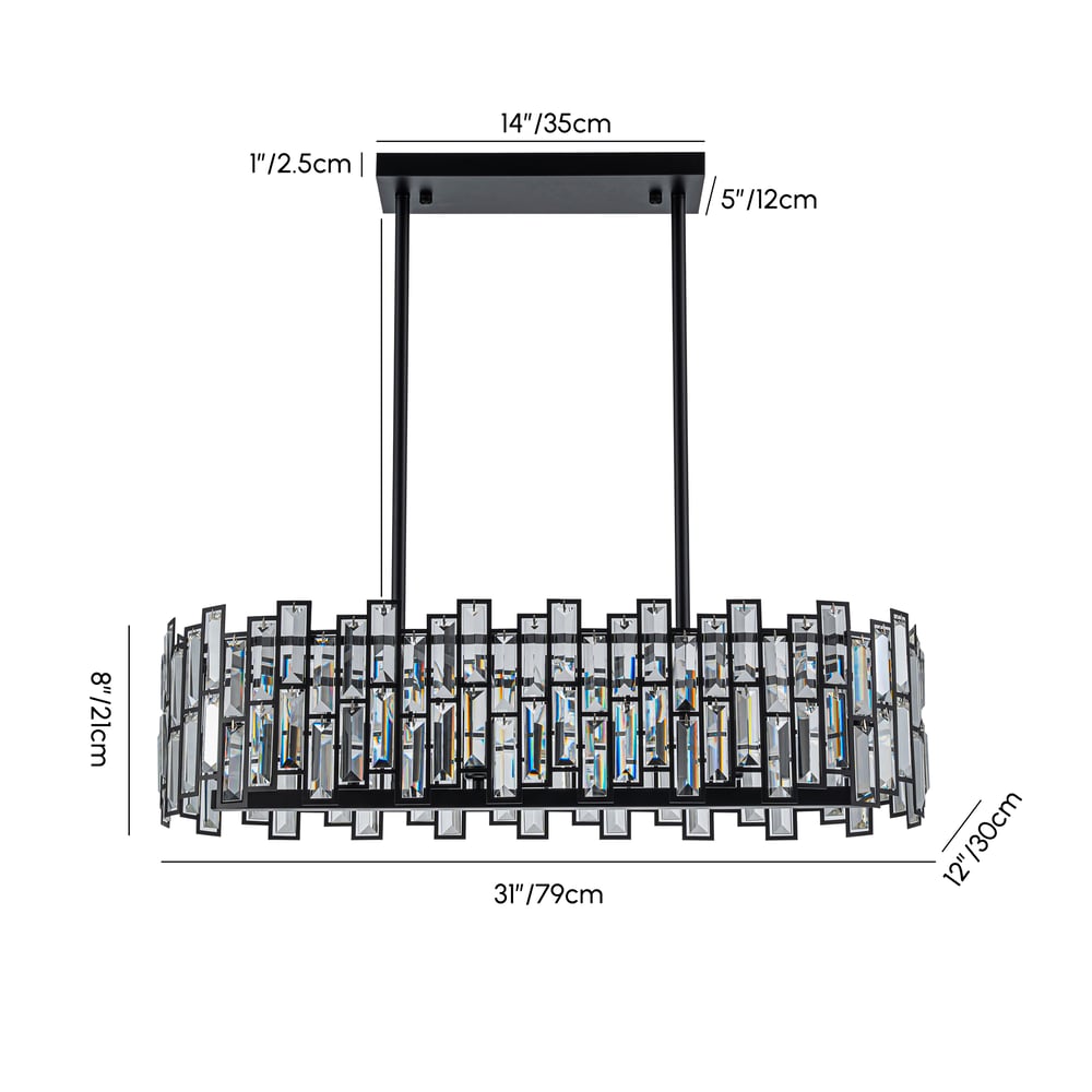 Clyvra 6-Light Kitchen Island Light Crystal Ceiling Light in Black weights dimensions image