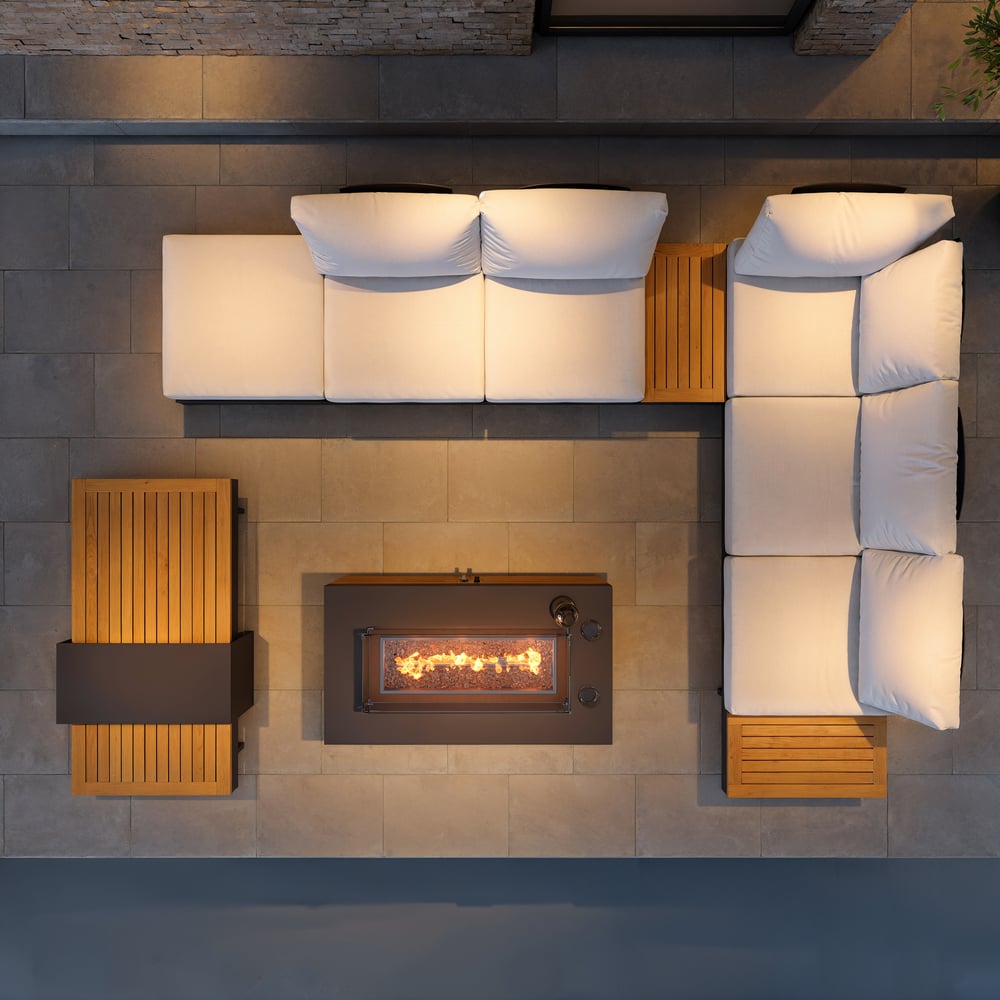 Tevara 120cm 5-Pieces Modular Teak Outdoor Sofa Set with Smokeless Fire Pit for 6 Person window image