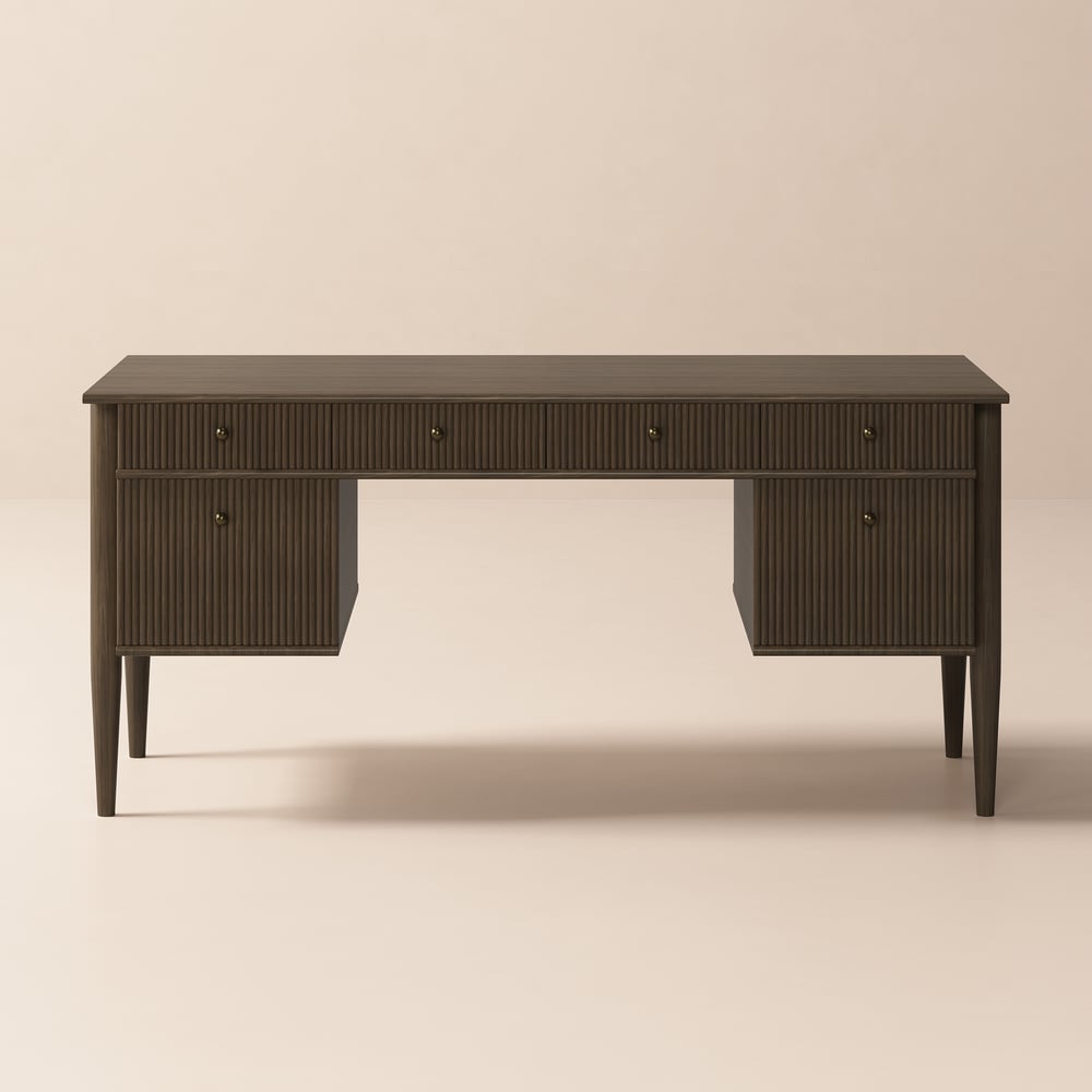 64" Houten bureau met 6 laden Vensterafbeelding