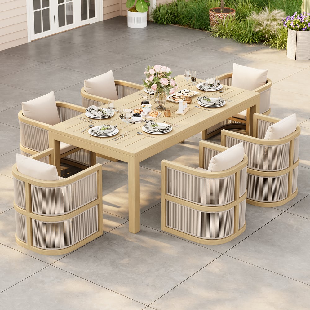 Wevara 78" Natural-Finish Aluminum Slatted Outdoor Dining Table in Natural window image