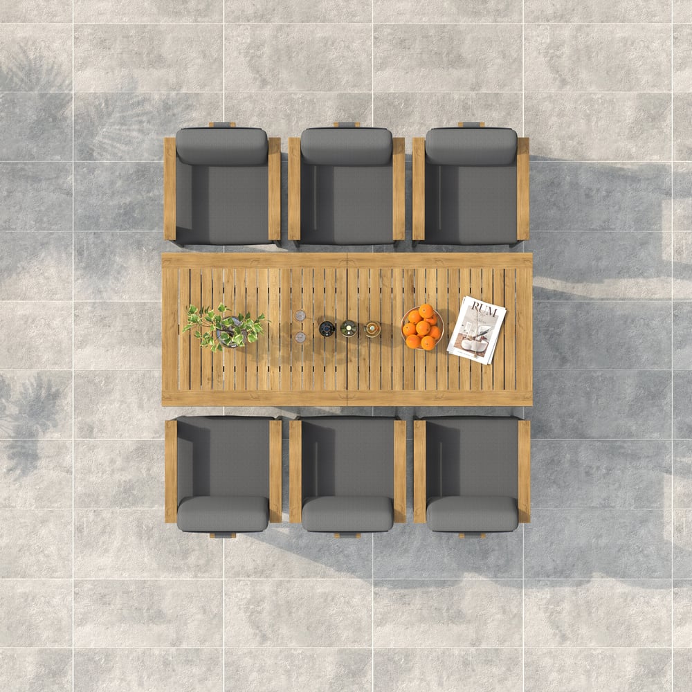 Axis 7-Piece Outdoor Teak Wood Modern Bar Dining Table Set with 6 Chairs window image