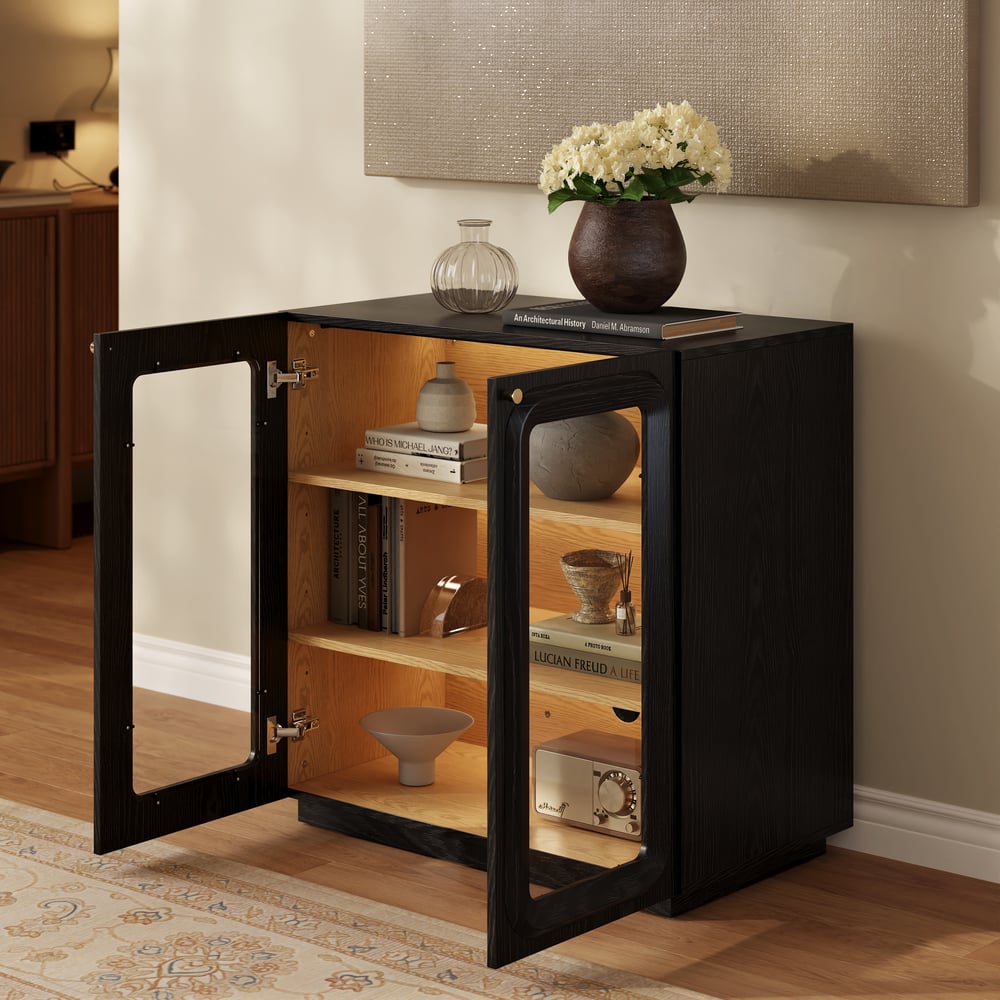 Soporte de TV de 94" con gabinete de cómoda con almacenamiento y LED Imagen de ventana