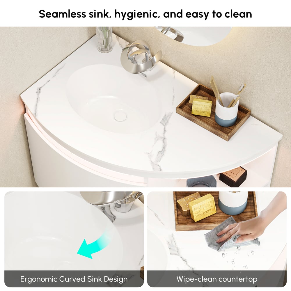 Meuble de salle de bain d'angle de 36 pouces avec rangement et éclairage LED à capteur image de fenêtre