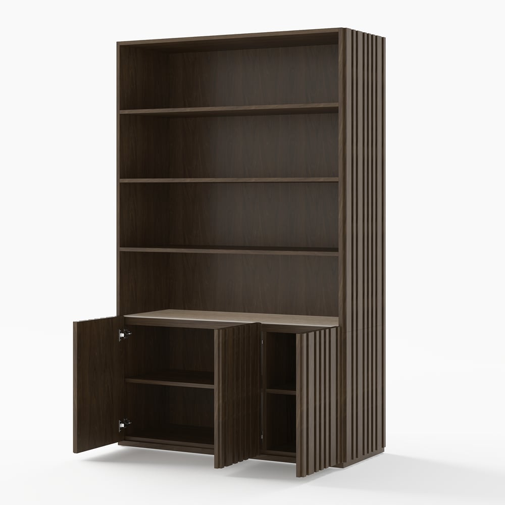 Aura 47" Ash Wood Fluted Bookcase With Sintered Stone Top window image