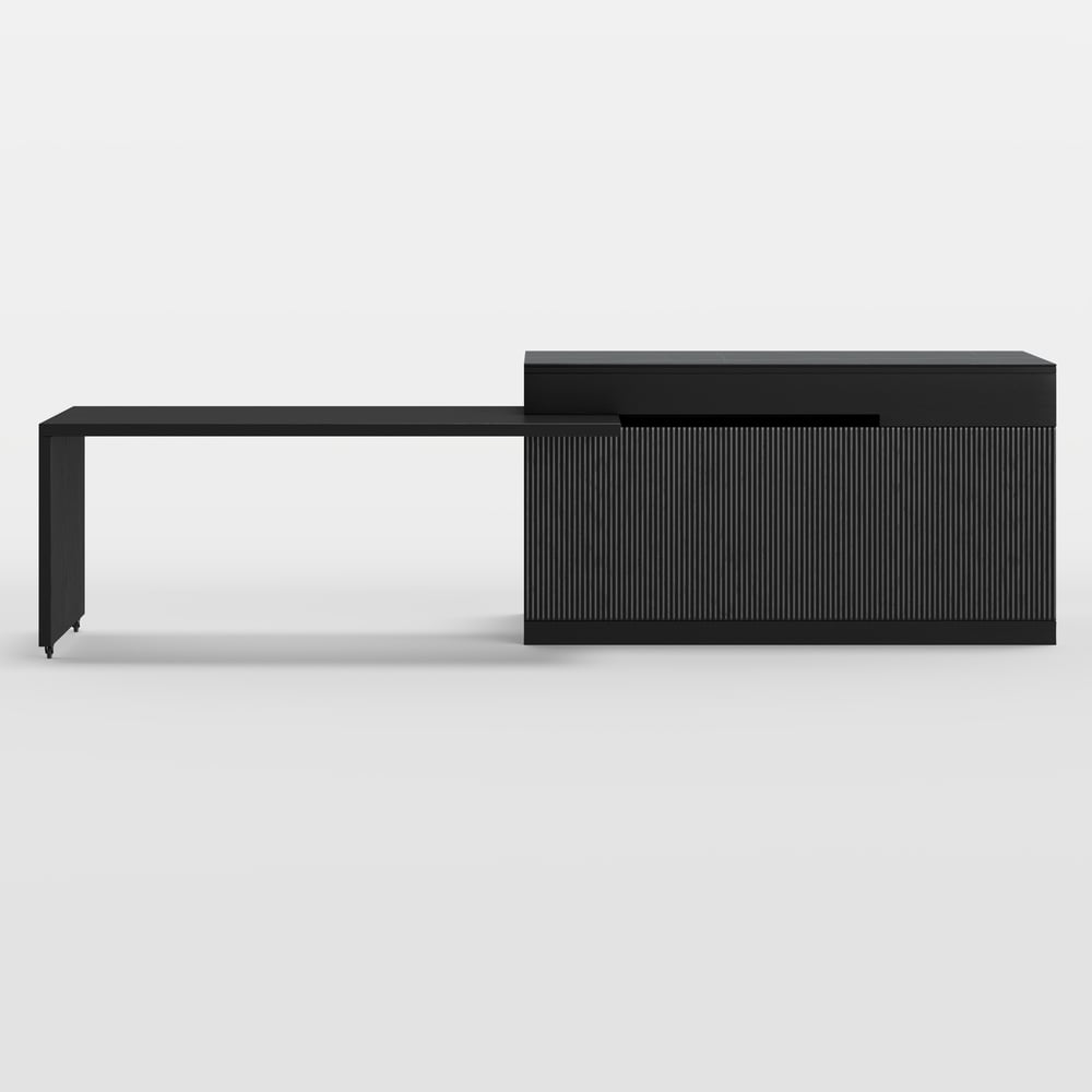 205 - 270 cm Extendable Matte Sintered Stone Kitchen Island with Storage, Black window image