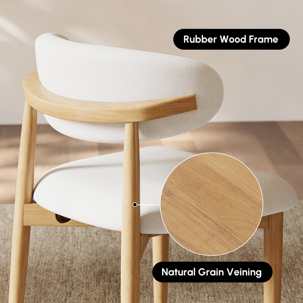 Modern Natural Linen Dining Chair with Rubber Wood Legs, 1 Piece window image