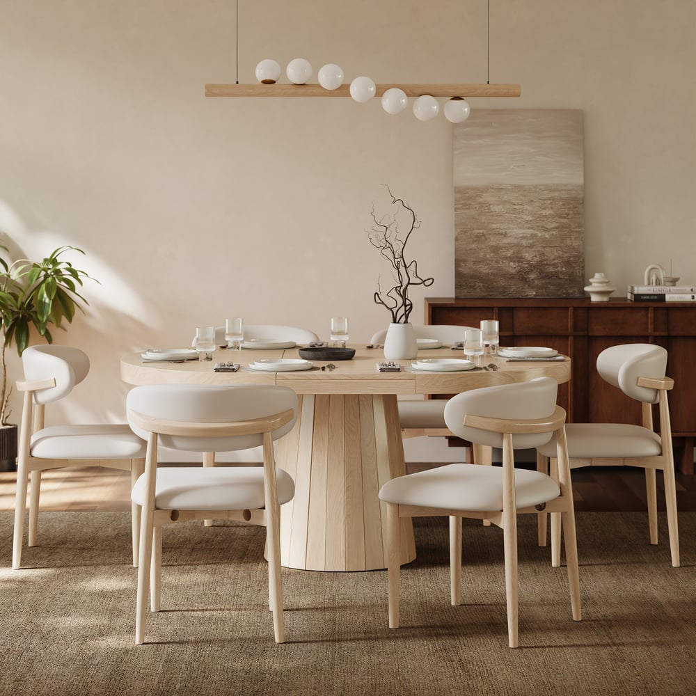 Chaise de salle à manger moderne en cuir PU blanchi avec pieds en bois d'hévéa, 1 pièce image de fenêtre