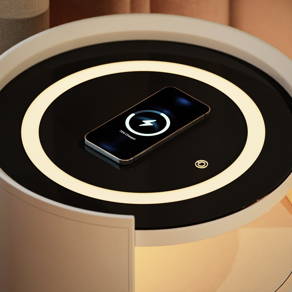 Modern Saddle Leather Smart  LED Nightstand window image