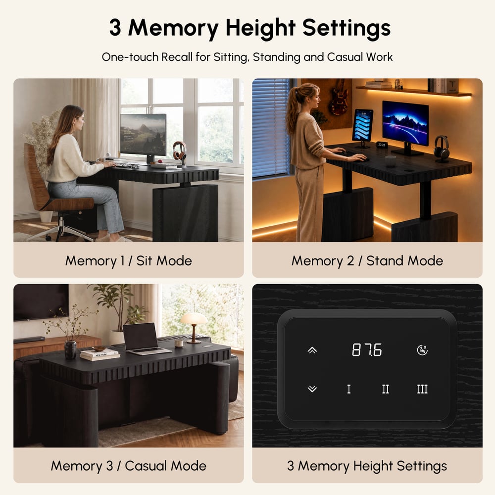 Aura 160 cm Black Fluted Electric Adjustable Standing Desk window image