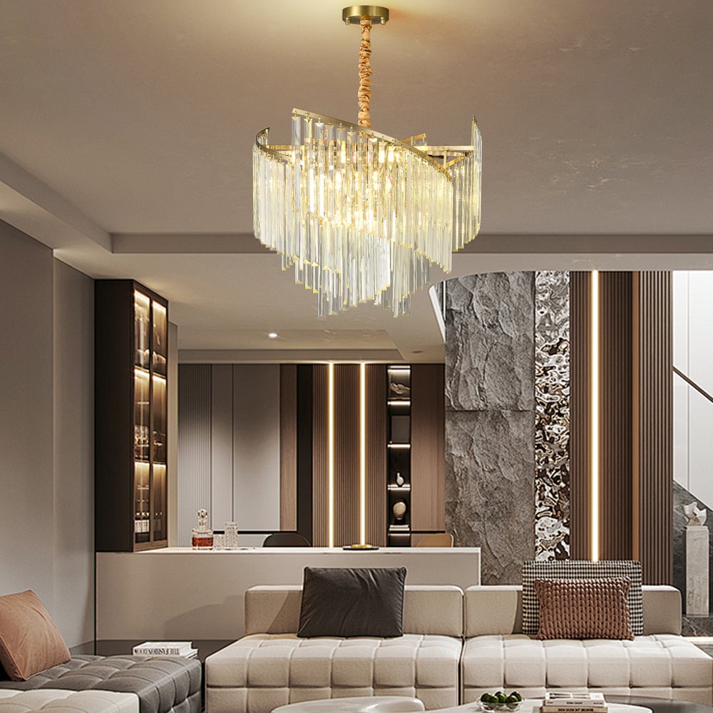 Spiral Art Modern 10-light Crystal Chandelier with Adjustable Chain in Gold window image