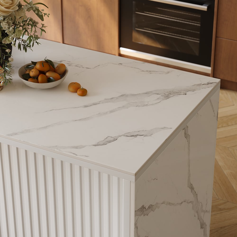 Modern 72" Sintered Stone Kitchen Island with Ample Storage, White window image