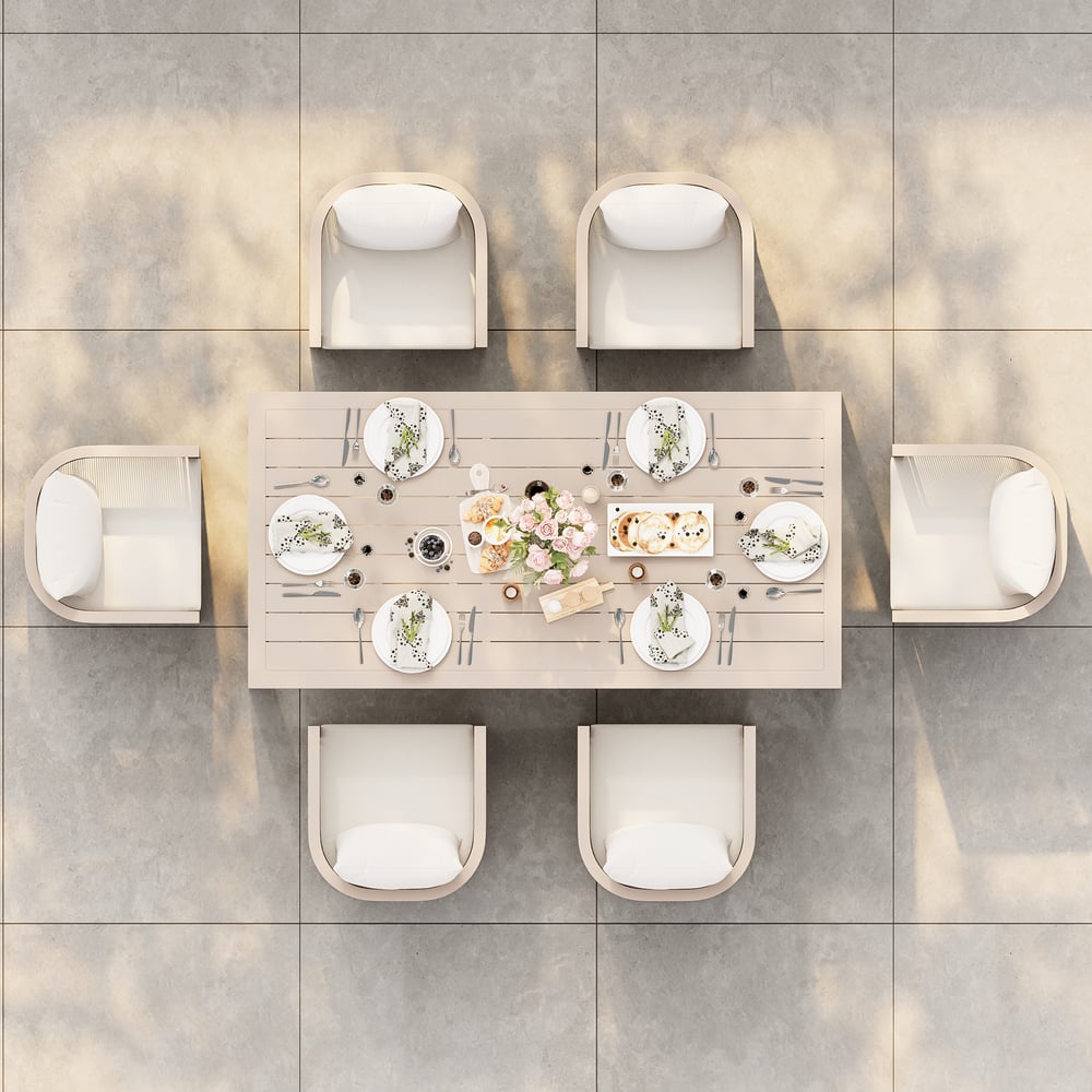 Wevara 78" Sand-Finished Aluminum Slatted Outdoor Dining Table in Sand window image