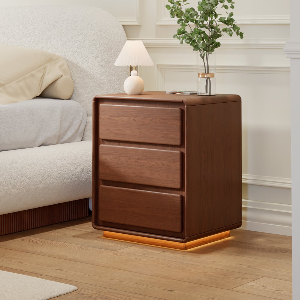 Haloa Walnut 3-Drawer LED Nightstand with Charging Station window image