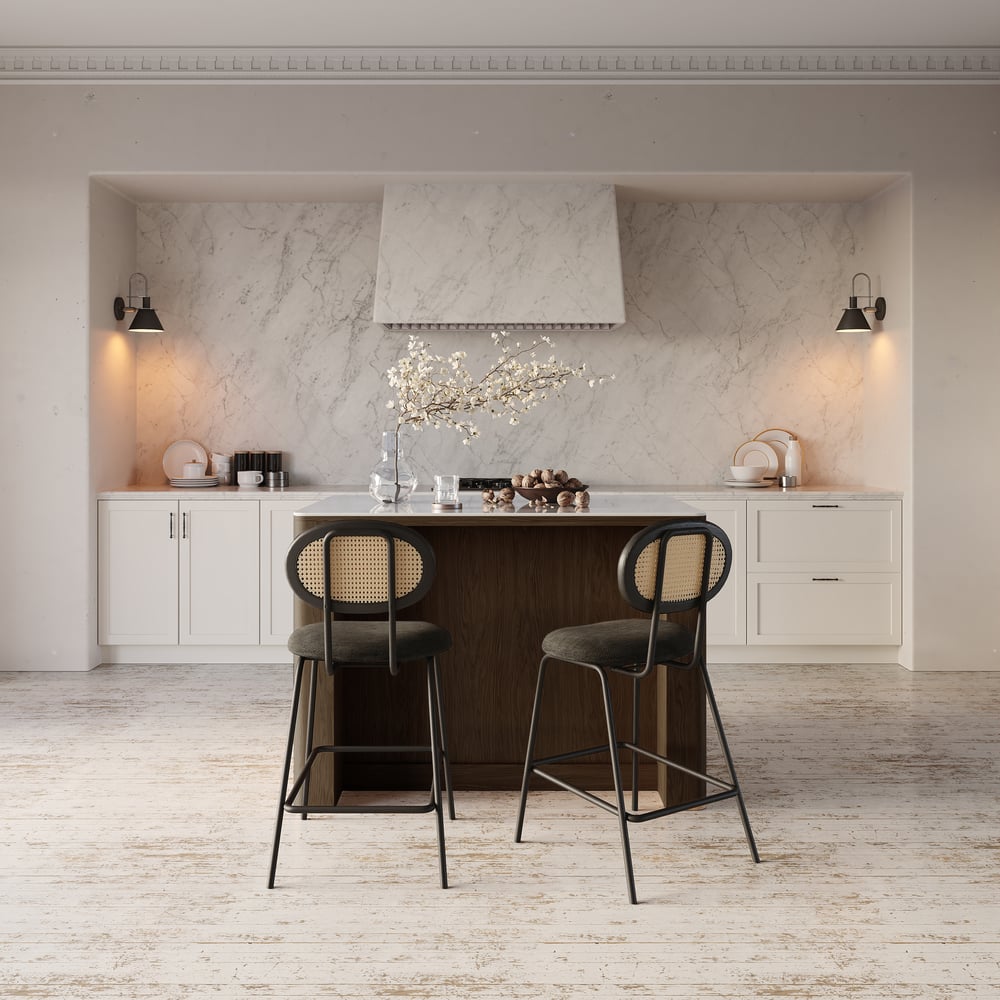 Mid-Century 51" Glossy Sintered Stone Top Kitchen Island with Storage, Smoked Brown window image