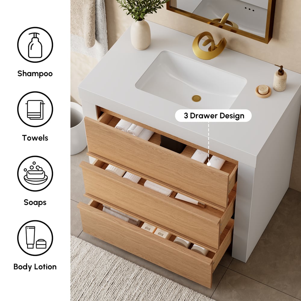 36" Single Bathroom Vanity with Ceramic Sink, Sintered Stone Top window image