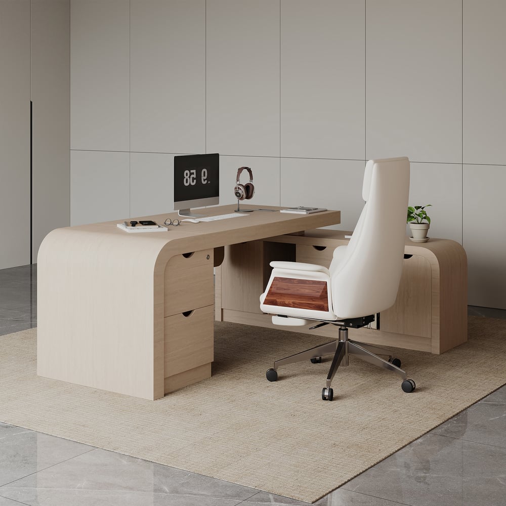 Chicent Whitewash L-shaped Modern Executive Desk with Ample Storage Right Hand (70.9'') window image