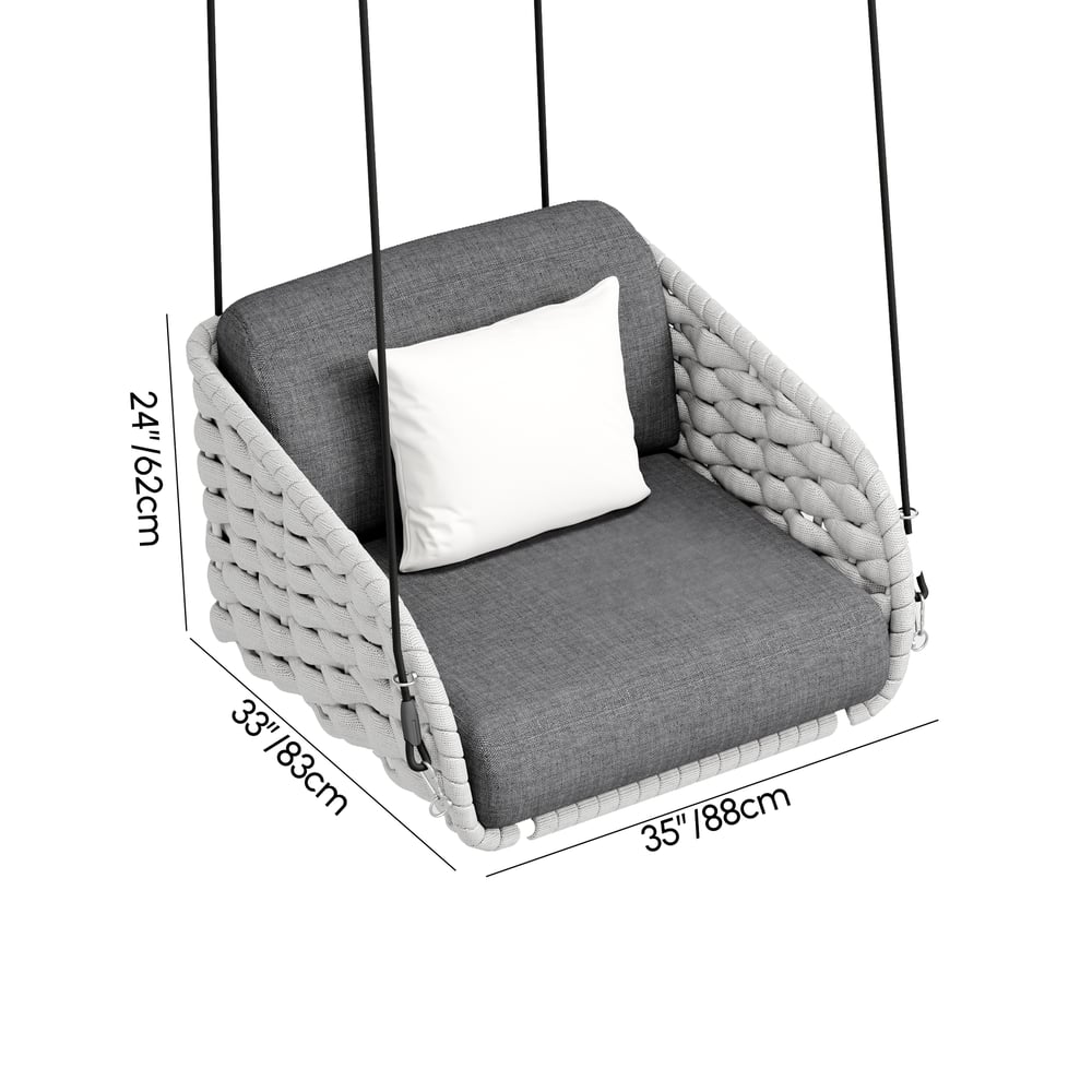 Cocaro Outdoor Rope Weave Aluminum Swing Chair with Cushion for 1 in Gray weights dimensions image