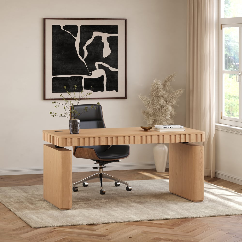 Aura 160 cm Natural Fluted Electric Adjustable Standing Desk window image