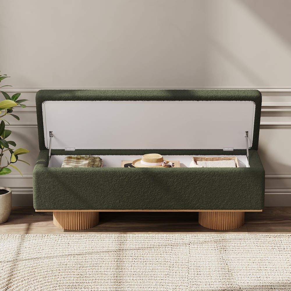 Teddy Fabric Fluffy Faux Fur Flip Top Wood Storage Entryway Bench window image