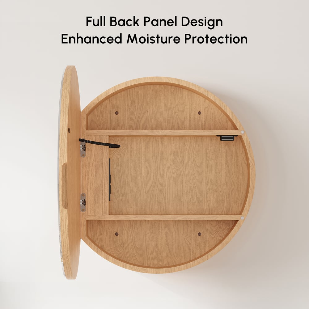 24" Round LED Natural Medicine Cabinet with Storage, Anti-Fog, Dimmable window image