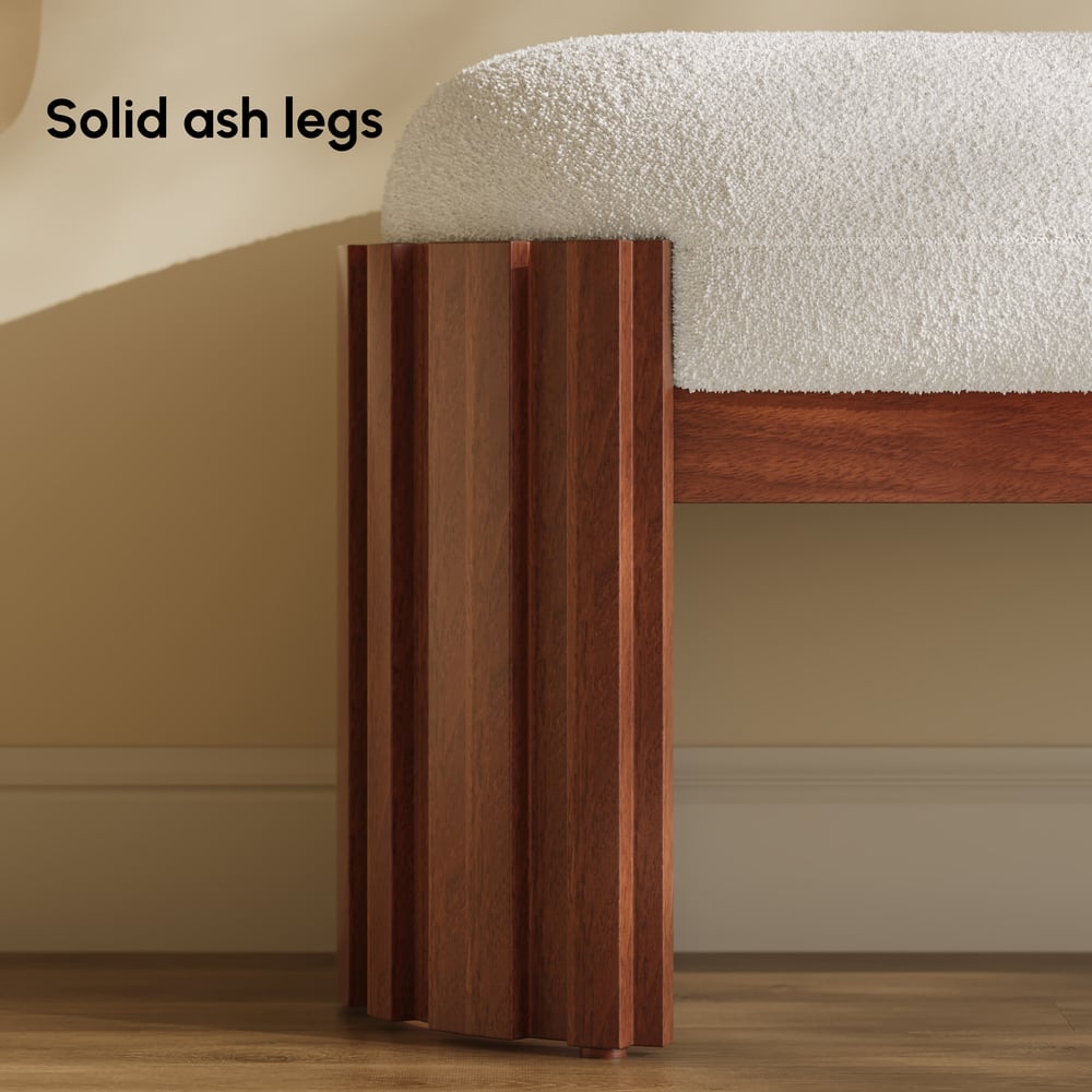 Aura 47” Walnut Wooden Boucle Upholstered Entryway Bench window image