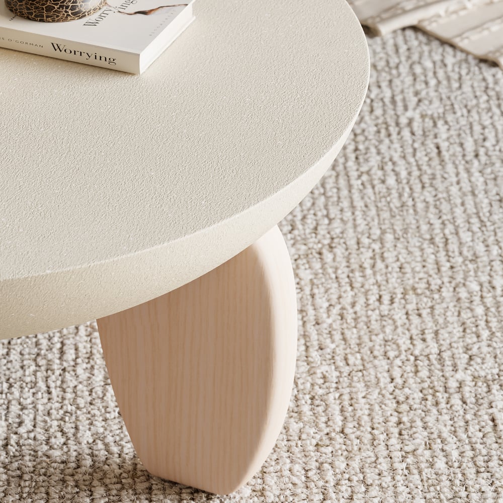 Curva Round Concrete Walnut Coffee Table with Wood Legs window image