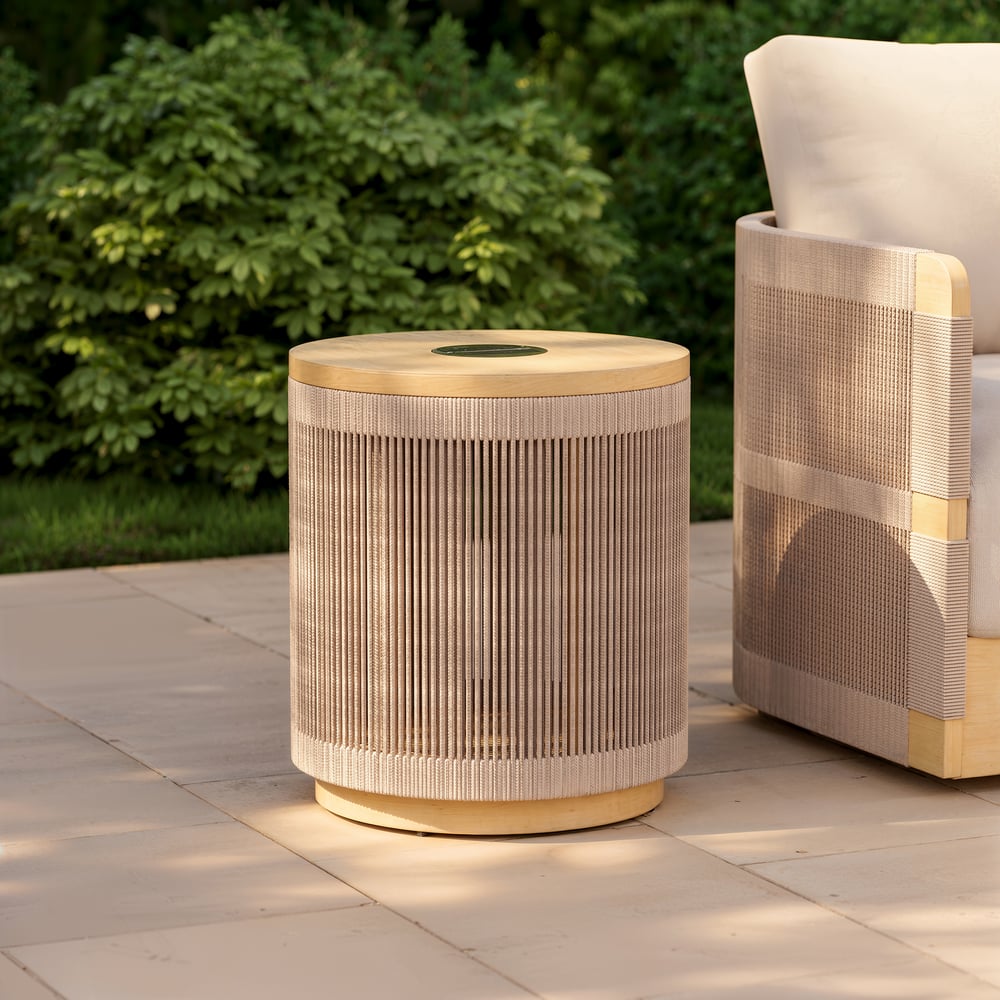 Costra Outdoor Handwoven Rope & Aluminum Storage Side Table with LED window image